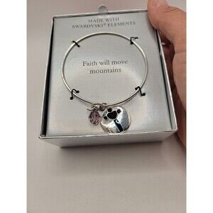 NIB Swarovski bracelet Faith Cross And Pink Clear Crystal Silver Tone